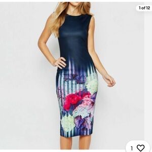 23. Ted Baker Rimena Vespera Hydrangea Haze Midi Pencil Cocktail Dress Navy